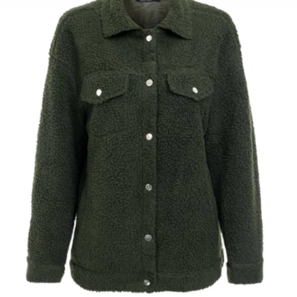 Teddy Bear Faux Shearling Trucker Jacket | Olive - Picture 5 of 5